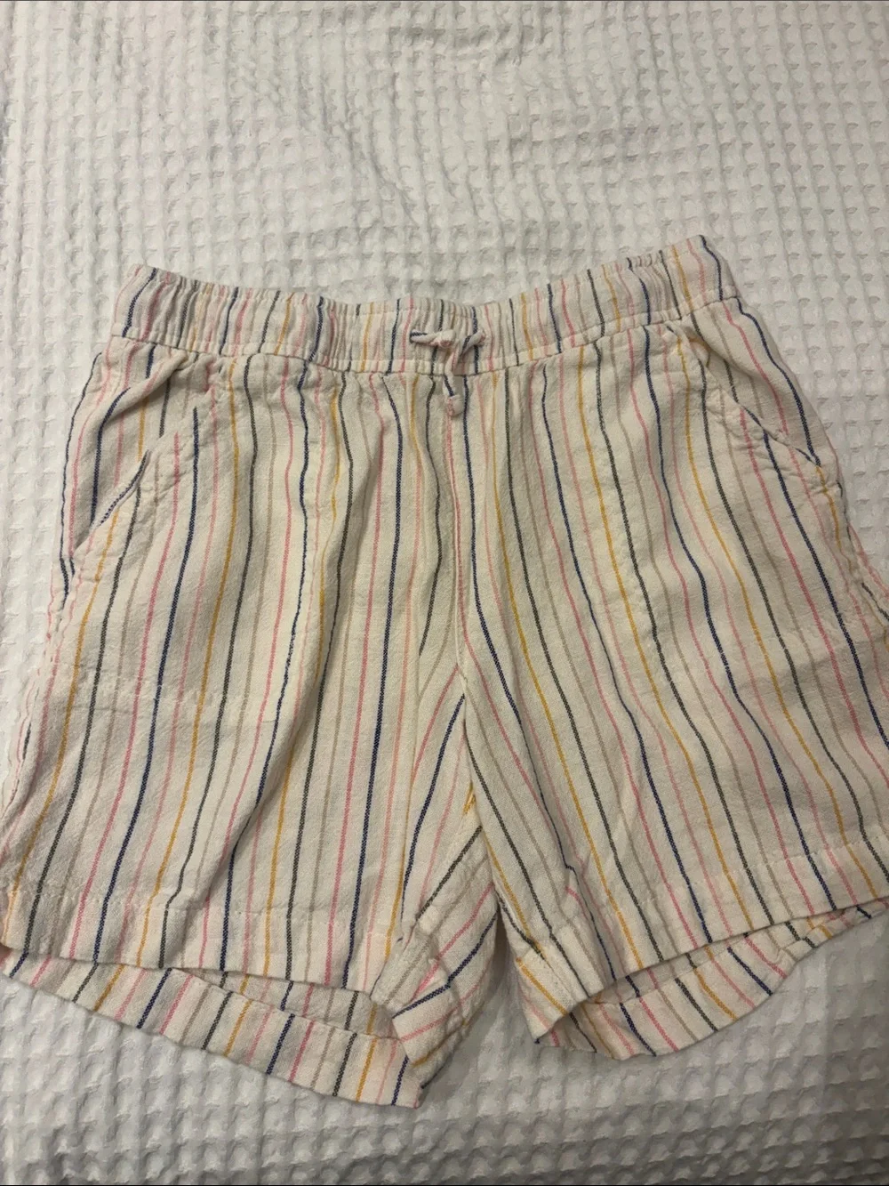 Old Navy Cream Multi-Color Striped Kids Shorts